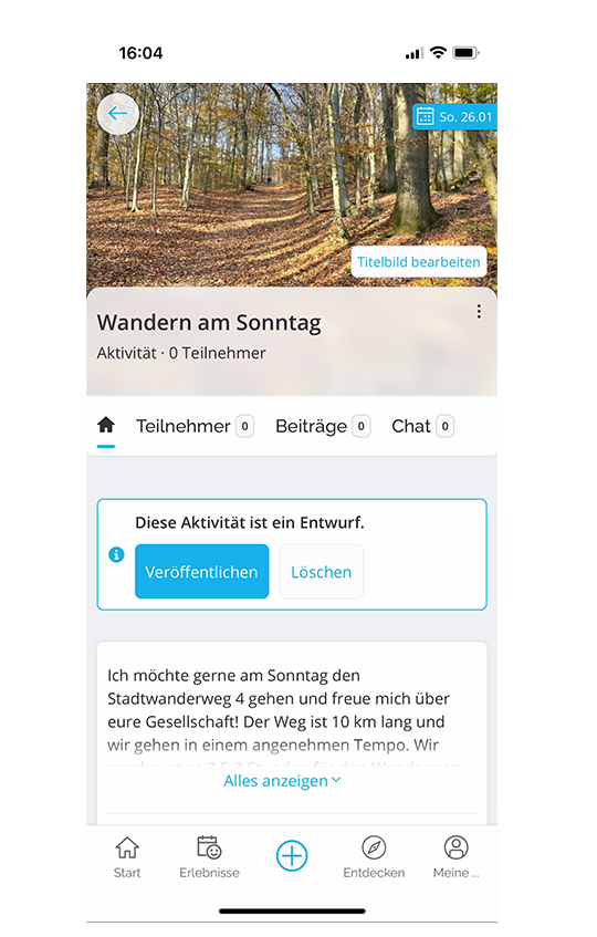 Als Entwurf gespeicherte Aktivität bei GemeinsamErleben
                        