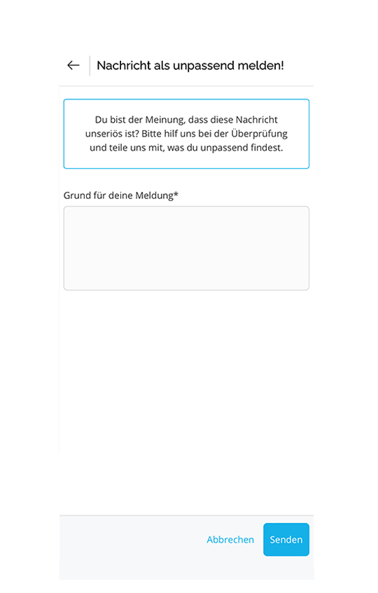 Smartphone mit der Aufforderung, eine unpassende Nachricht zu melden