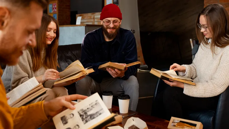 Vier Freunde beim gemeinsamen Buchclub