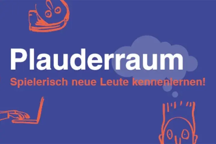 Blau-Orange Grafik des Caritas Plauderraums